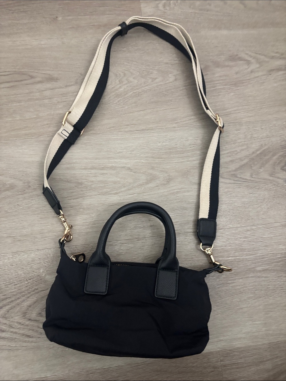 Black Crossbody Tote Bag with Contrast Strap